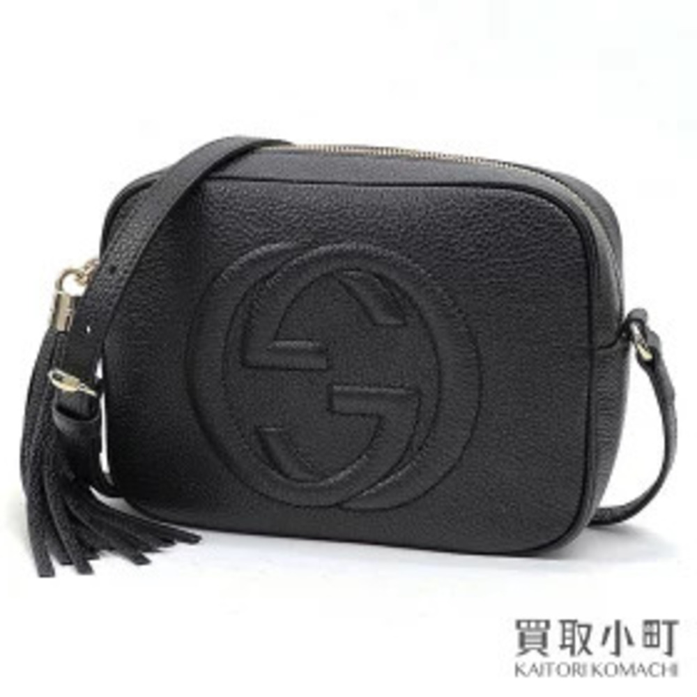 Gucci Soho Leather Disco Bag Black Tassel Charm Interlocking GG Stitch